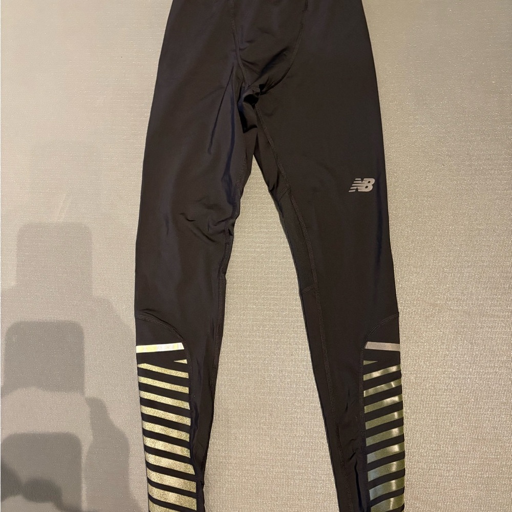 New Balance Black Leggings with Metallic Stripes- NEW without tags- never worn
